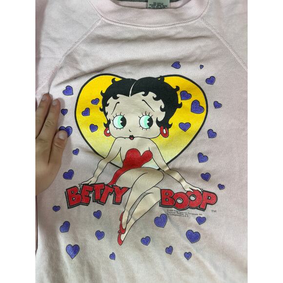 Vintage 80s Betty Boop Sweatshirt Womens Large Pink Pullover Graphic Retro - Picture 3 of 7